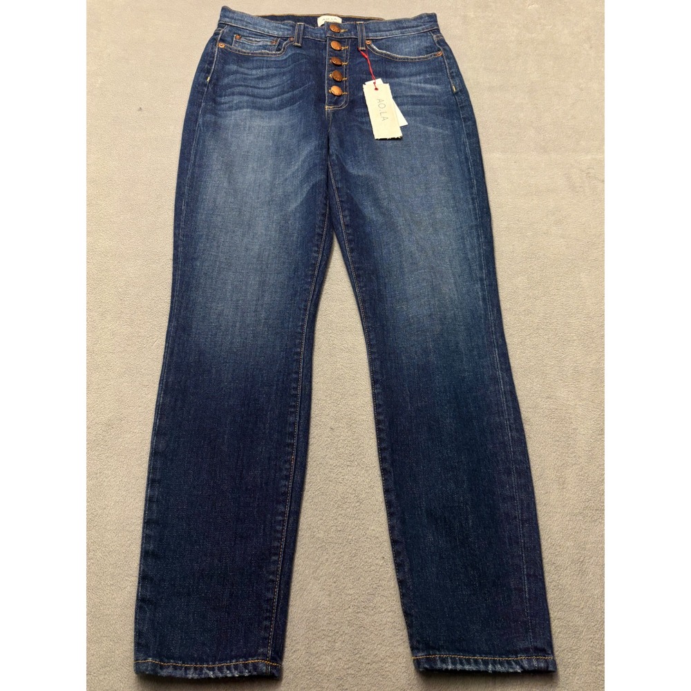 AO.LA Alice + Olivia High Rise Straight Leg Button Fly Jeans Blue 28 NWT